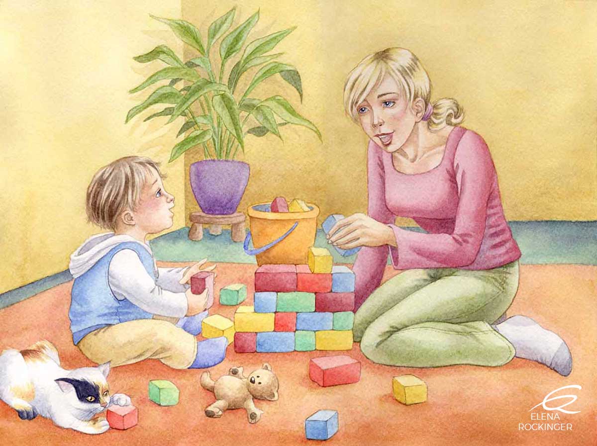 04 Illustration Kids Water Colour Elena Rockinger Buidling Bricks S