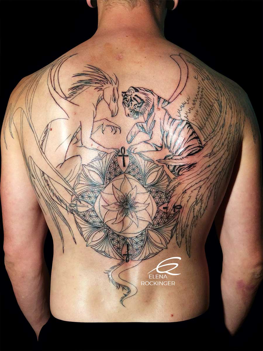 08 Tattoo Souljourney Back Dragon Tiger Mandala Ankh Elena Rockinger S
