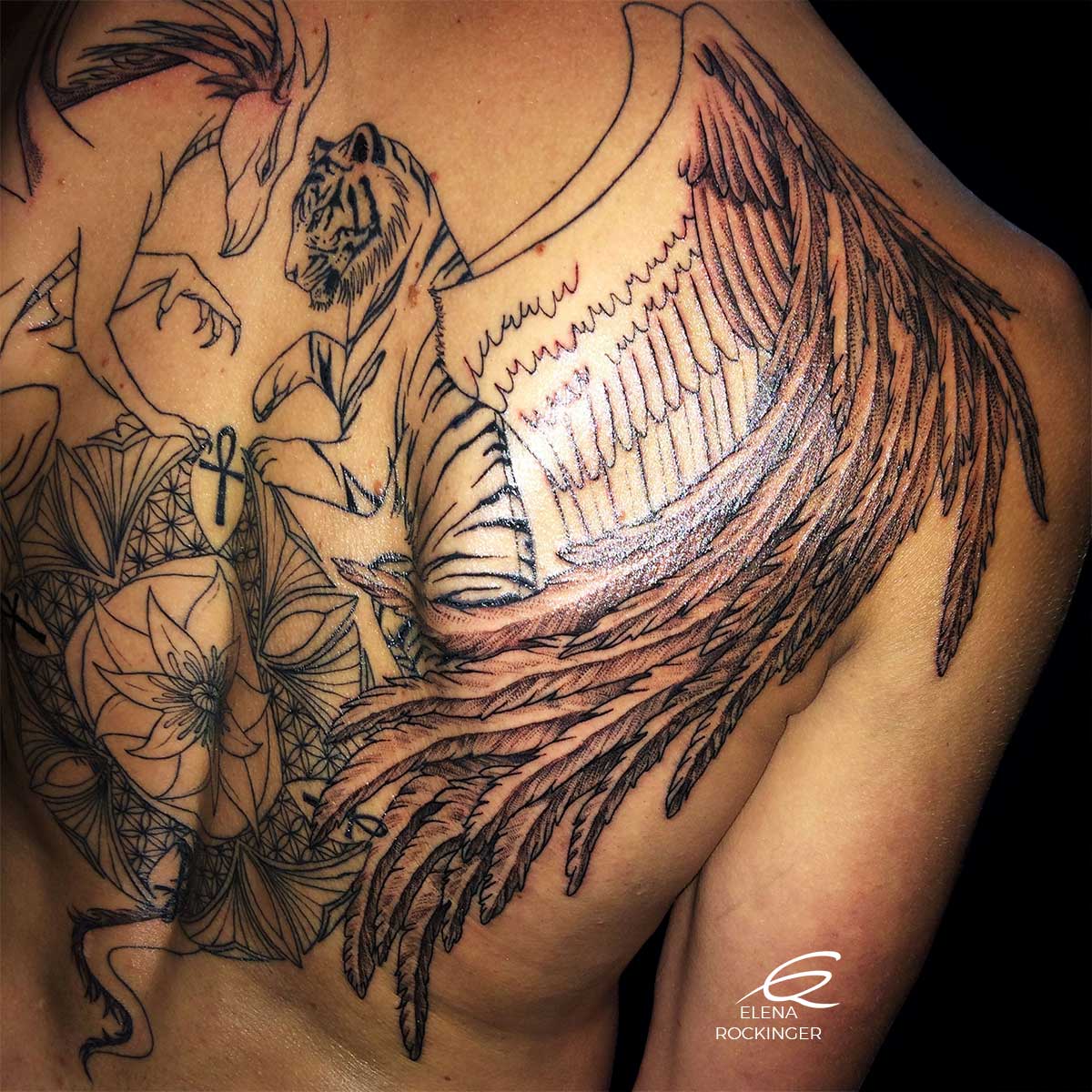 08b Tattoo Souljourney Back Dragon Tiger Mandala Ankh Elena Rockinger S