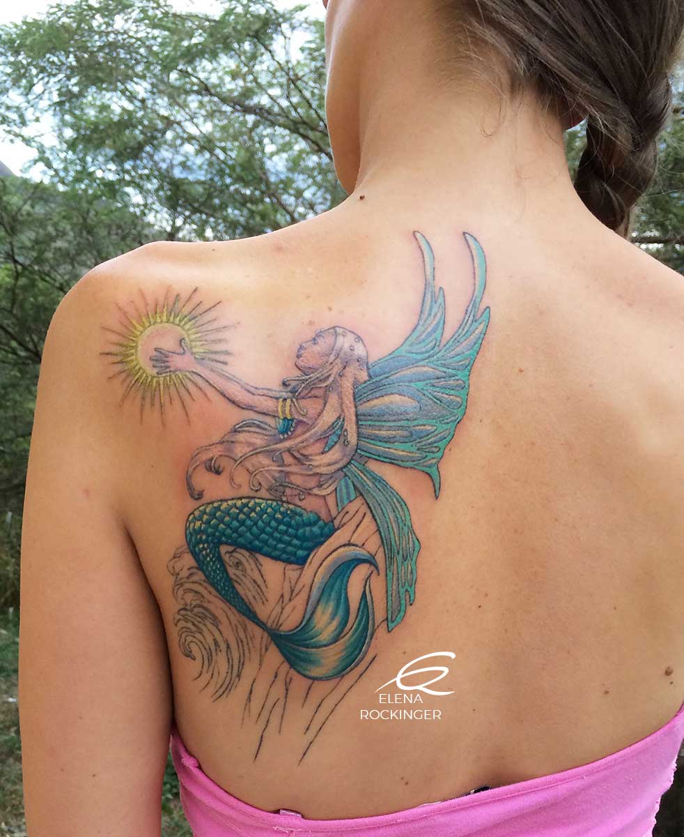 09 Tattoo Souljourney Shoulderblade Mermaid Fairy Sun Elena Rockinger S