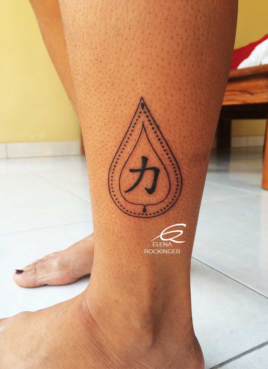 22 Tattoo Leg Teardrop Strength Kanji Elena Rockinger S