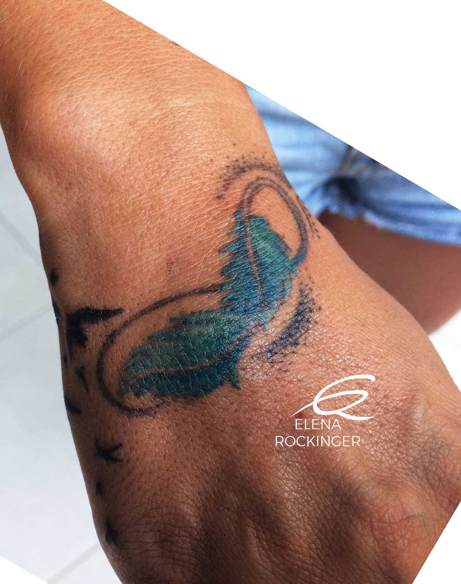 34 Tattoo Hand Colour Feather Elena Rockinger S