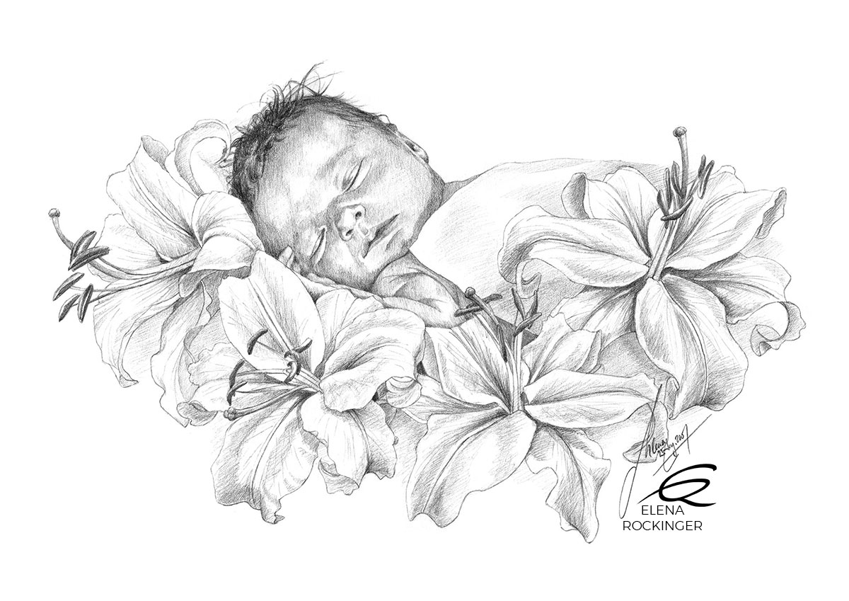 08 Portrait Illustration Graphite Elena Rockinger Lily Baby S