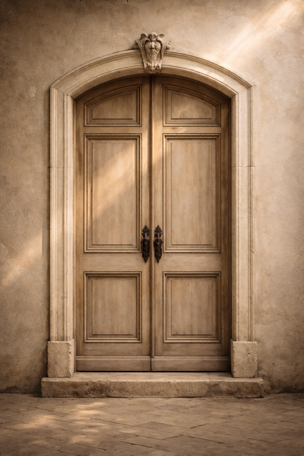 Elegante Holztueren Im Steinernen Torbogen